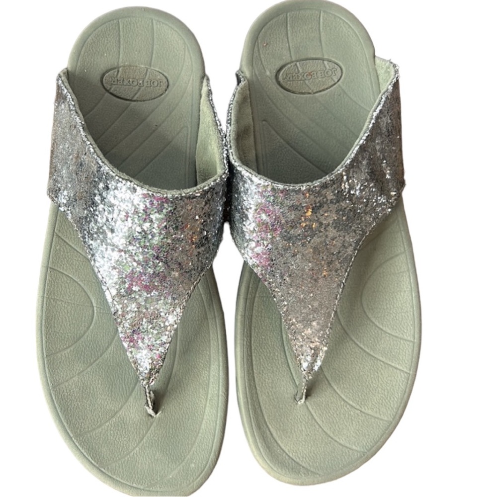 WOMEN JOE BOXER GLITTER TOP SILVER SLIP ON FLIP FLOPS